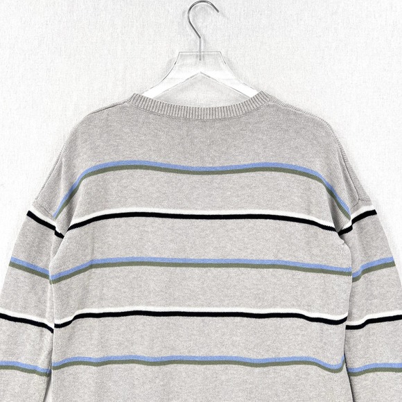 ONE GREY DAY Sweater Women Small Gray Crew Neck Oversized Cotton Pullover Stripe - Picture 4 of 10